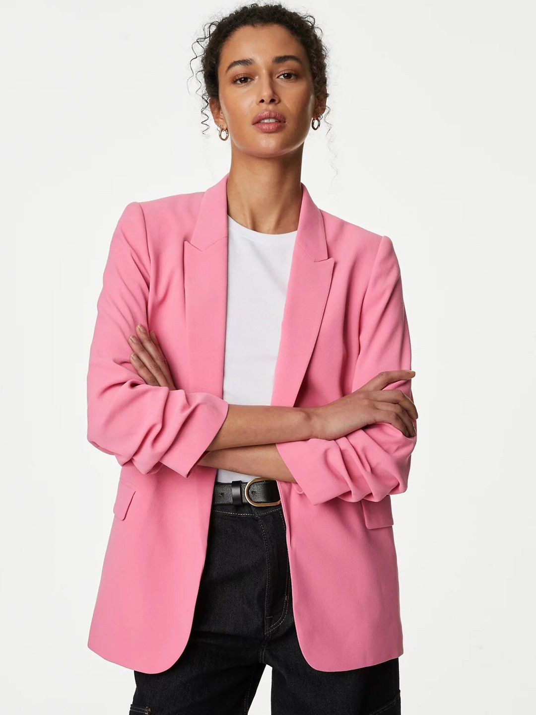 

Marks & Spencer Notched Lapel Collar Front Open Blazers, Pink