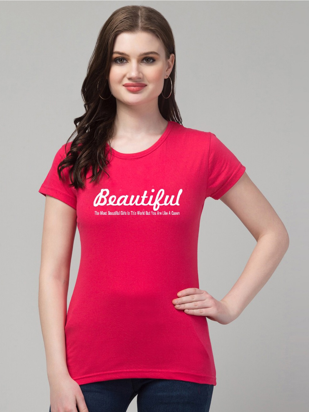 

Trend Level Typography Printed Cotton T-shirt, Magenta