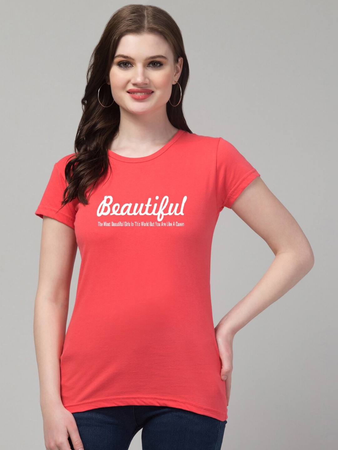 

Trend Level Typography Printed Cotton T-shirt, Peach