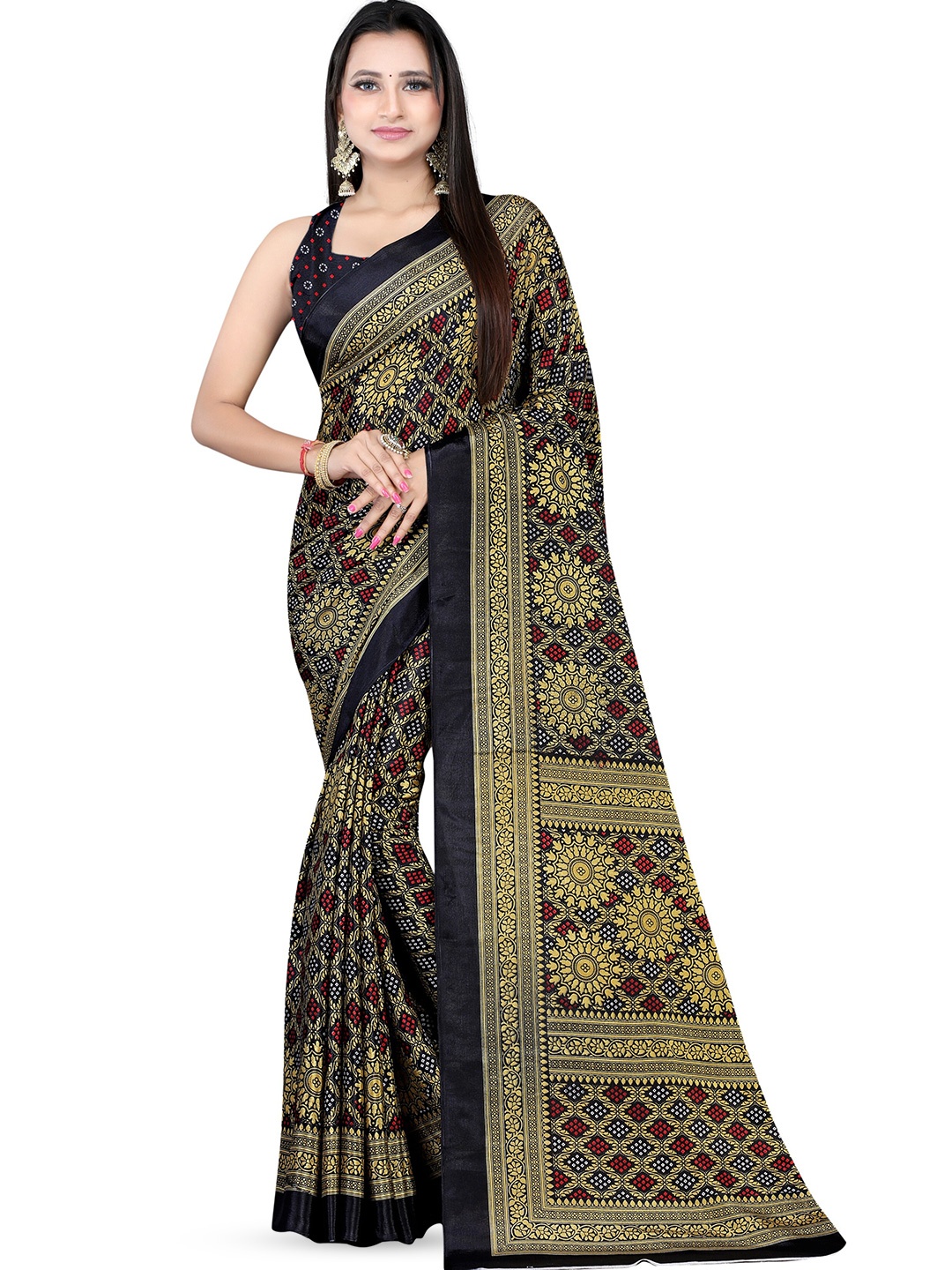 

Leelavati Ethnic Motifs Pure Crepe Kanjeevaram Saree, Black