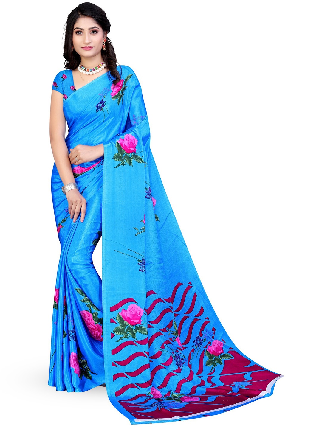 

Leelavati Floral Printed Saree, Turquoise blue