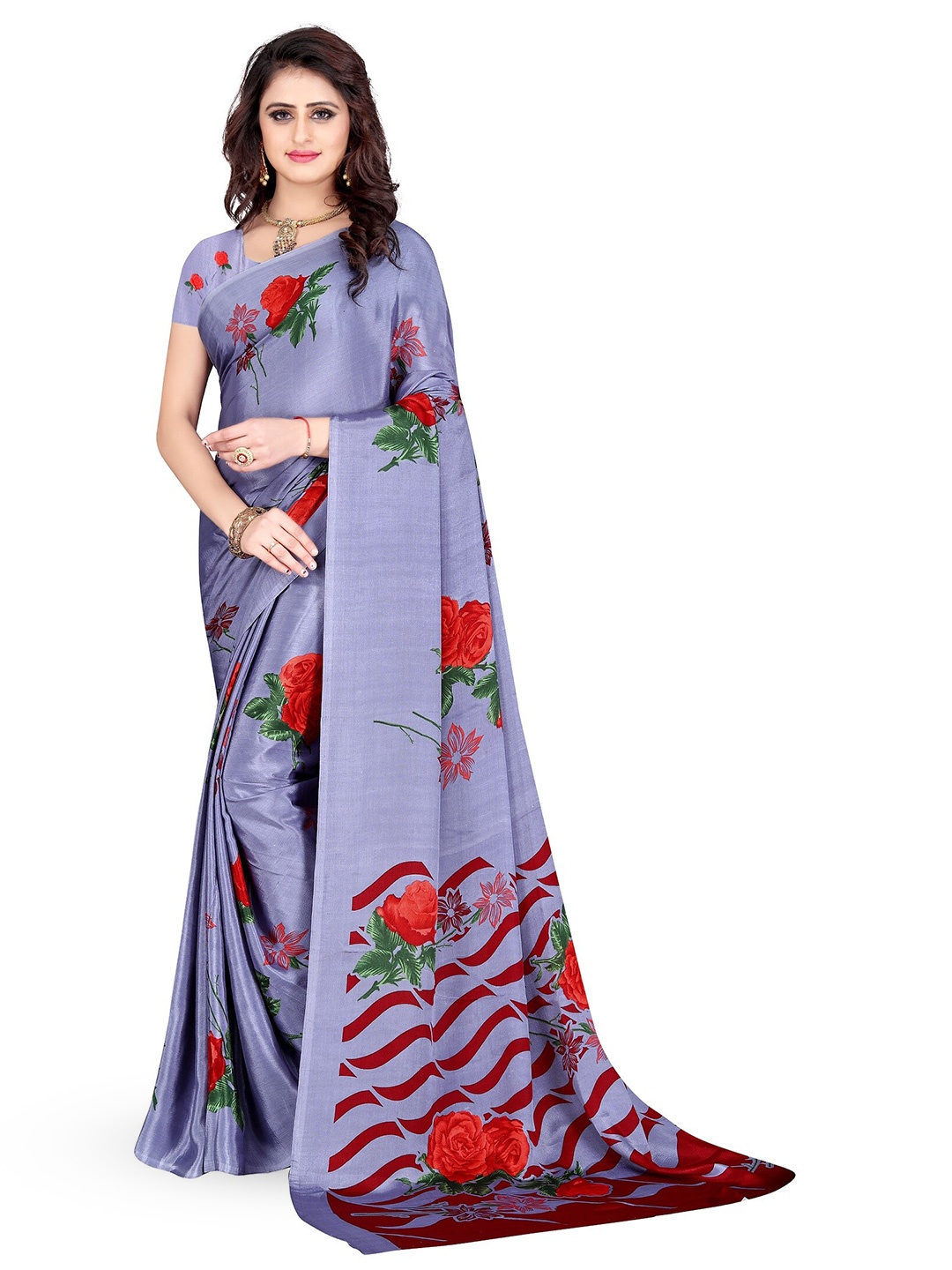 

Leelavati Floral Printed Pure Crepe Saree, Lavender