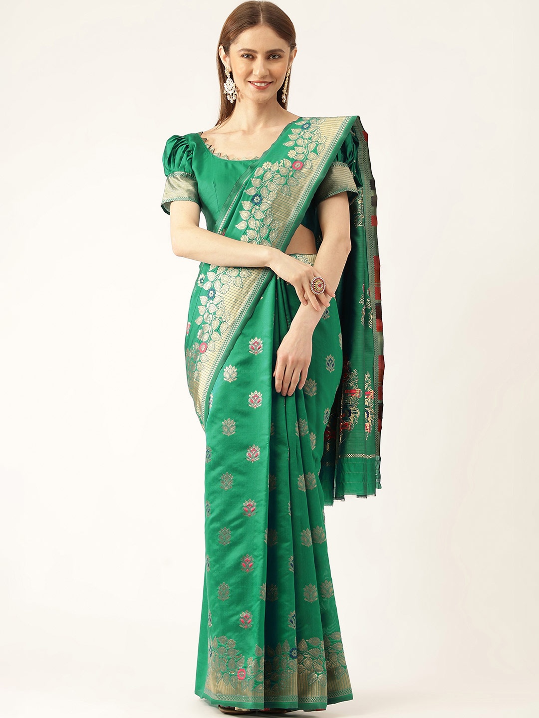 

MANVAA Woven Design Zari Banarasi Saree, Green