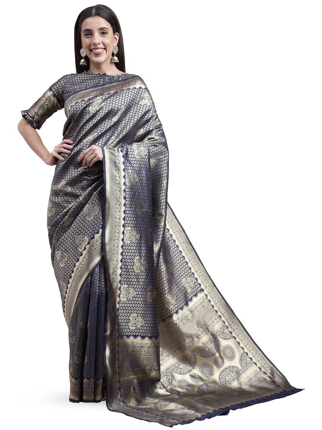 

MANVAA Woven Design Zari Banarasi Saree, Blue