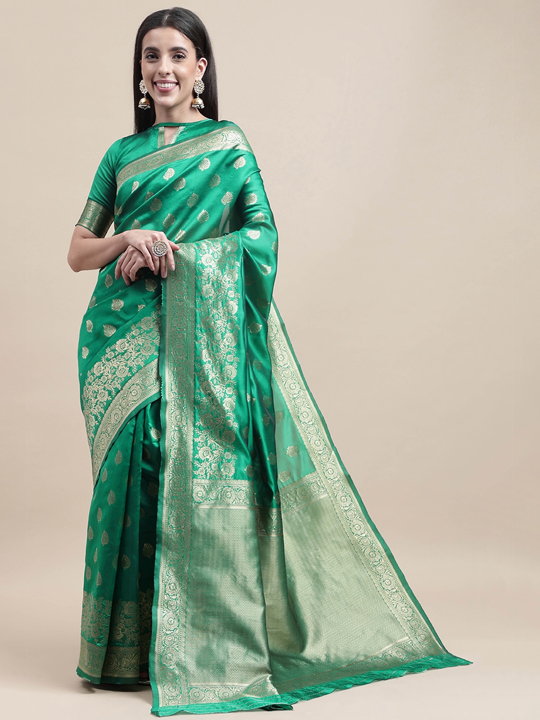 

MANVAA Woven Design Zari Banarasi Saree, Green