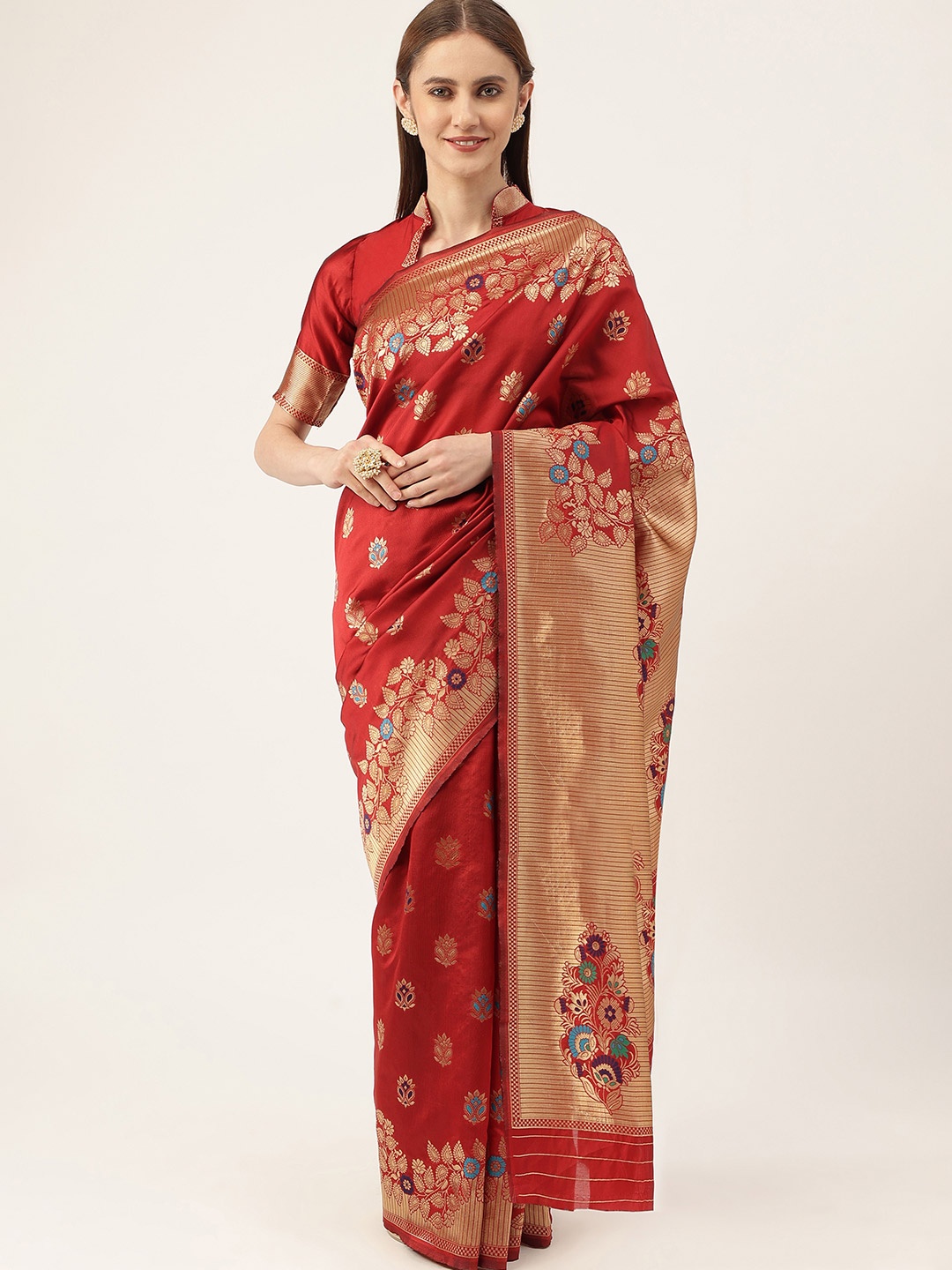 

MANVAA Woven Design Zari Banarasi Saree, Red