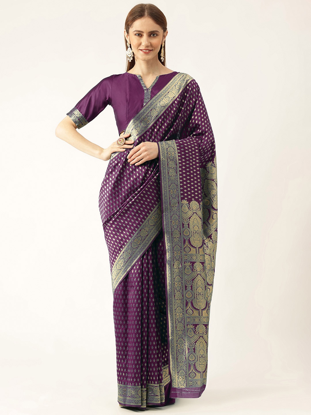 

MANVAA Ethnic Motif Woven Design Banarasi Zari Saree, Purple