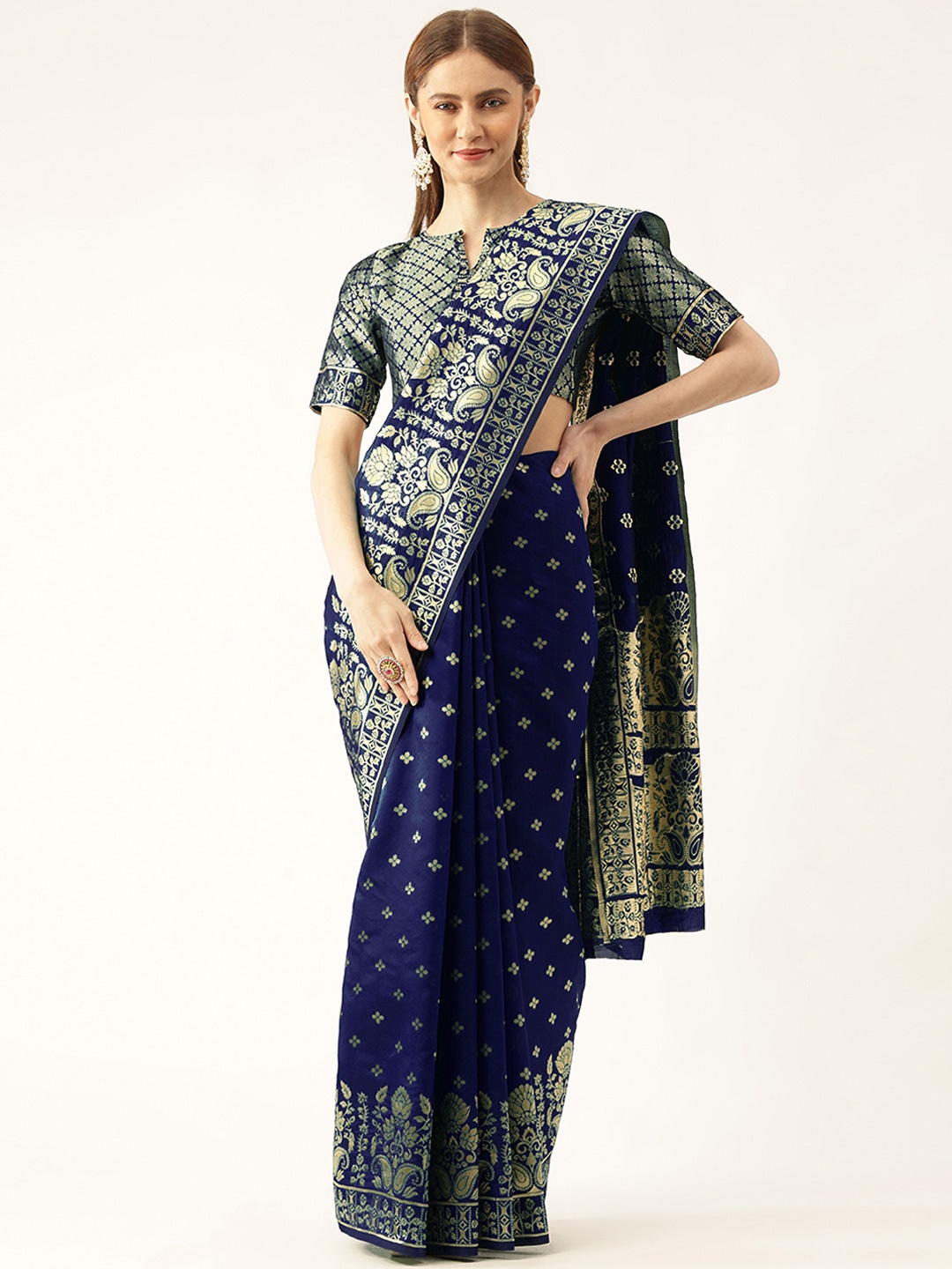 

MANVAA Woven Design Zari Banarasi Saree, Blue