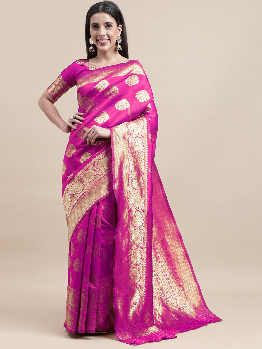 

MANVAA Floral Zari Banarasi Saree, Pink