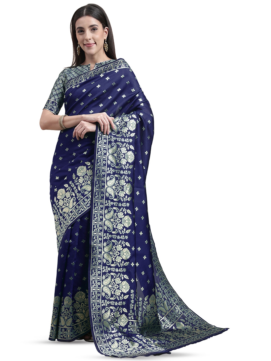 

MANVAA Woven Design Zari Banarasi Saree, Blue