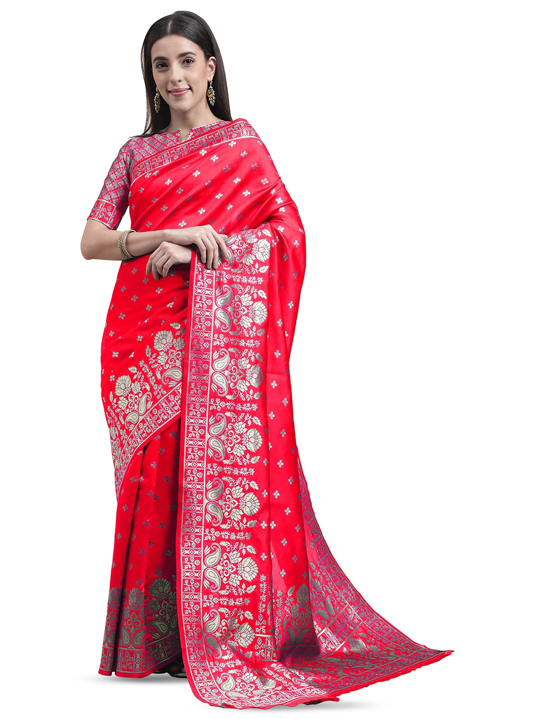 

MANVAA Ethnic Motif Woven Design Banarasi Zari Saree, Pink
