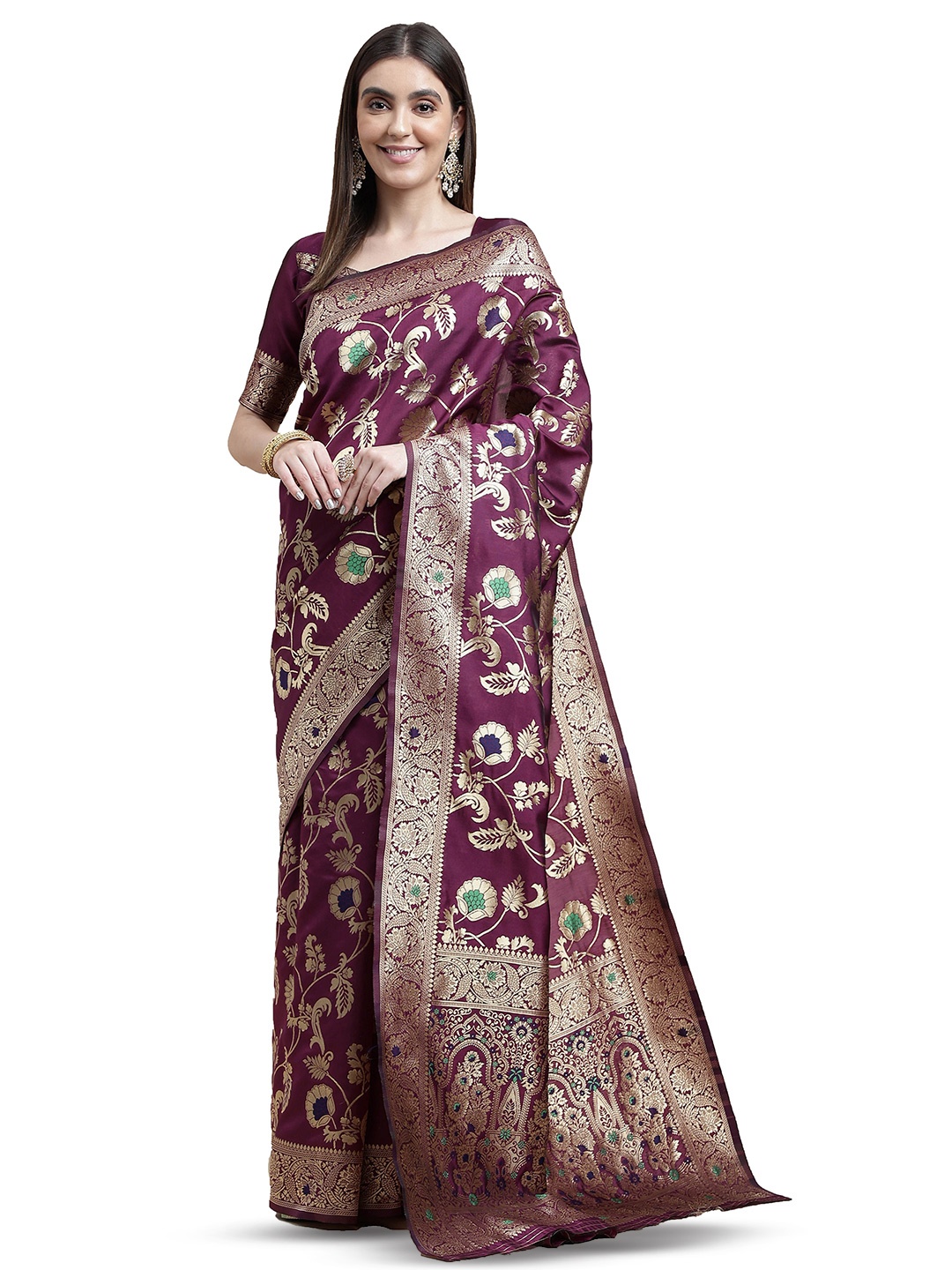 

MANVAA Ethnic Print Zari Banarasi Saree, Purple