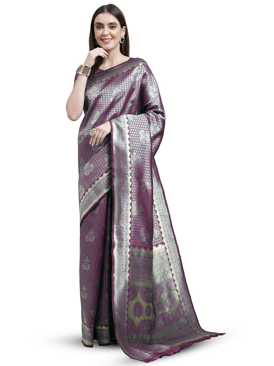 

MANVAA Ethnic Woven Design Zari Banarasi Saree, Purple
