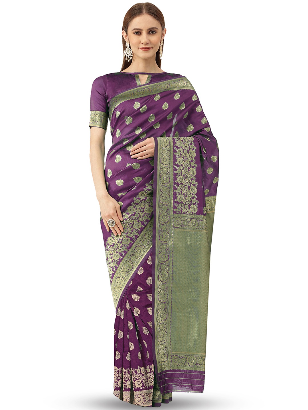 

MANVAA Woven Design Zari Banarasi Saree, Purple