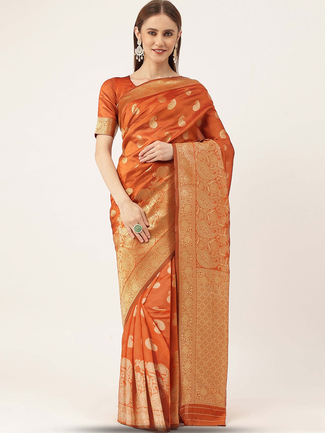 

MANVAA Woven Design Zari Banarasi Saree, Orange