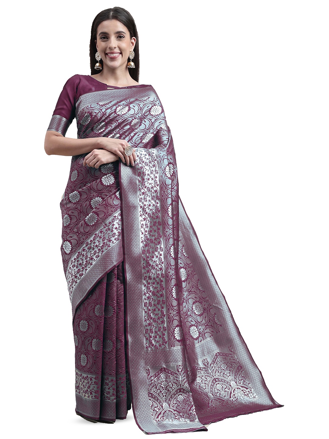 

MANVAA Ethnic Woven Design Zari Banarasi Saree, Purple