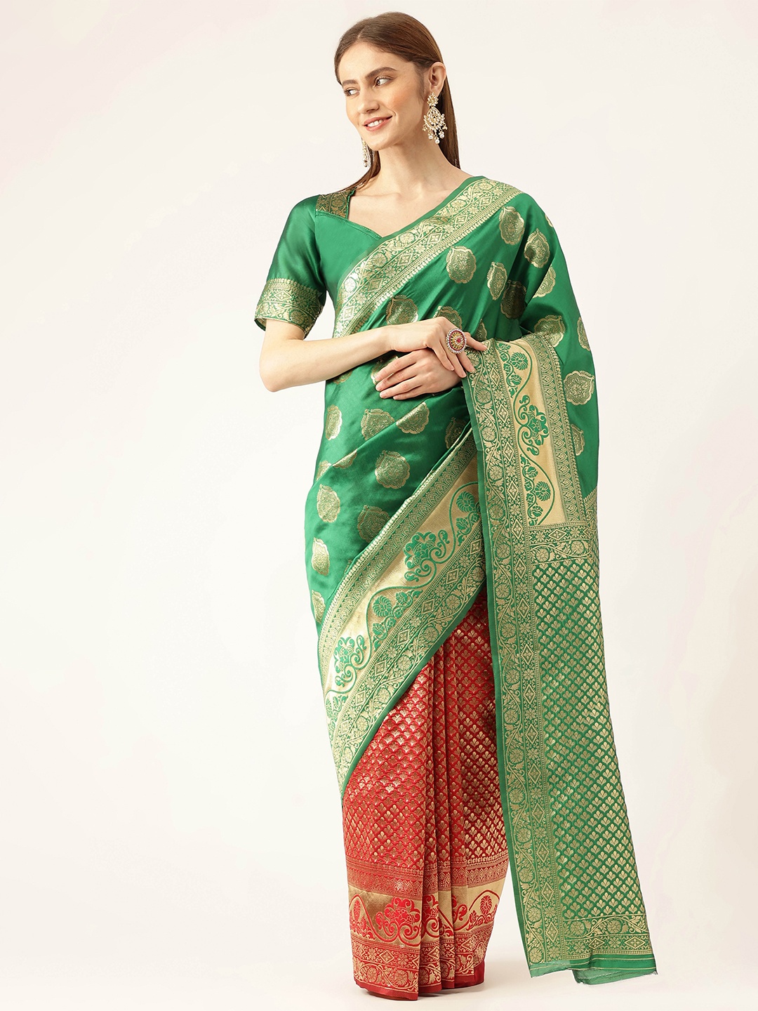 

MANVAA Woven Design Zari Banarasi Saree, Green
