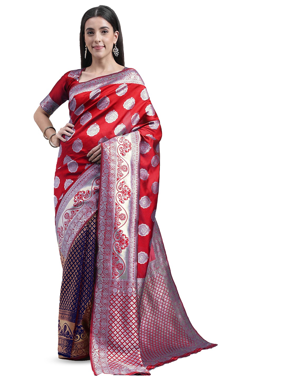 

MANVAA Ethnic Motifs Woven Design Zari Banarasi Saree, Blue