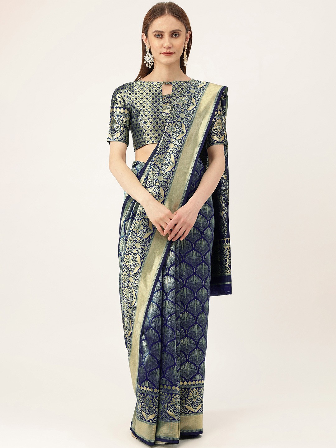 

MANVAA Woven Design Zari Banarasi Saree, Blue