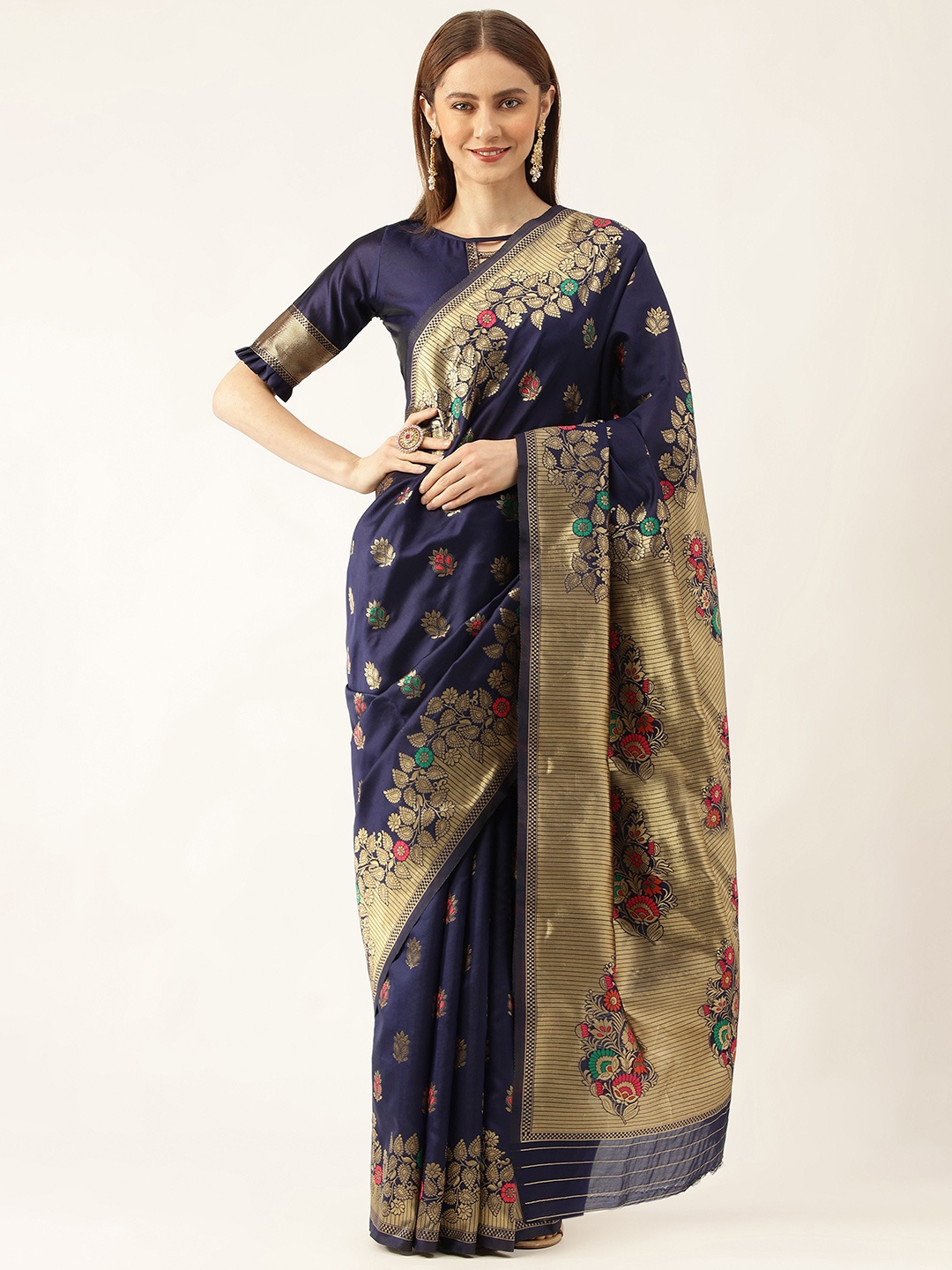 

MANVAA Woven Design Ethnic Motifs Zari Banarasi Saree, Blue