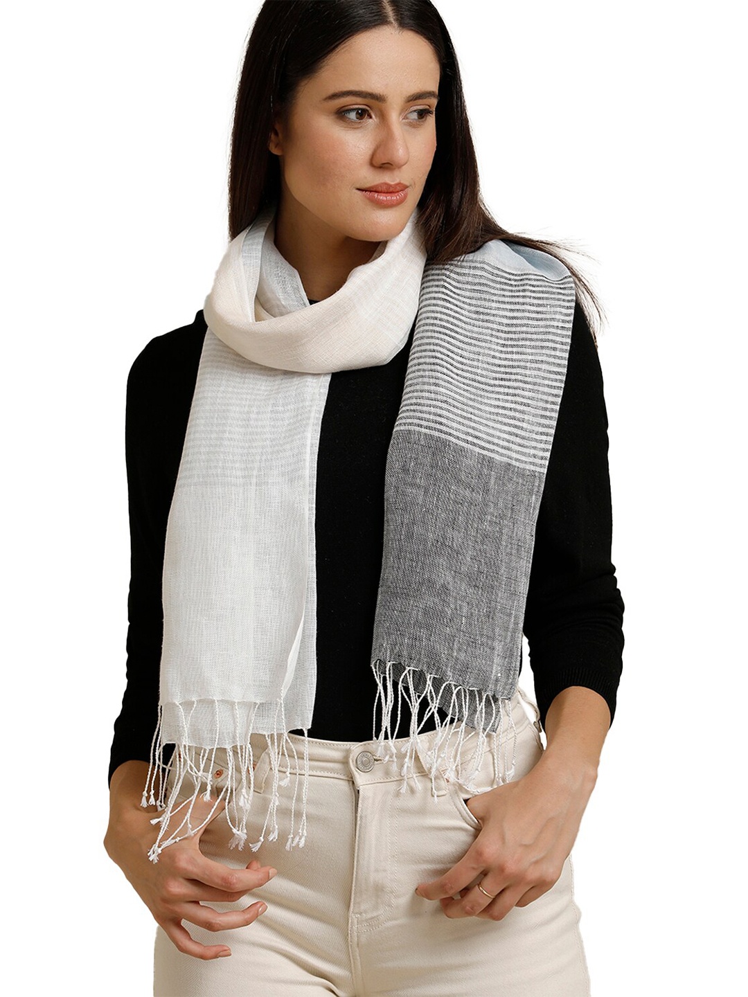 

Linen Club Unisex Striped Pure Linen Stole, Grey