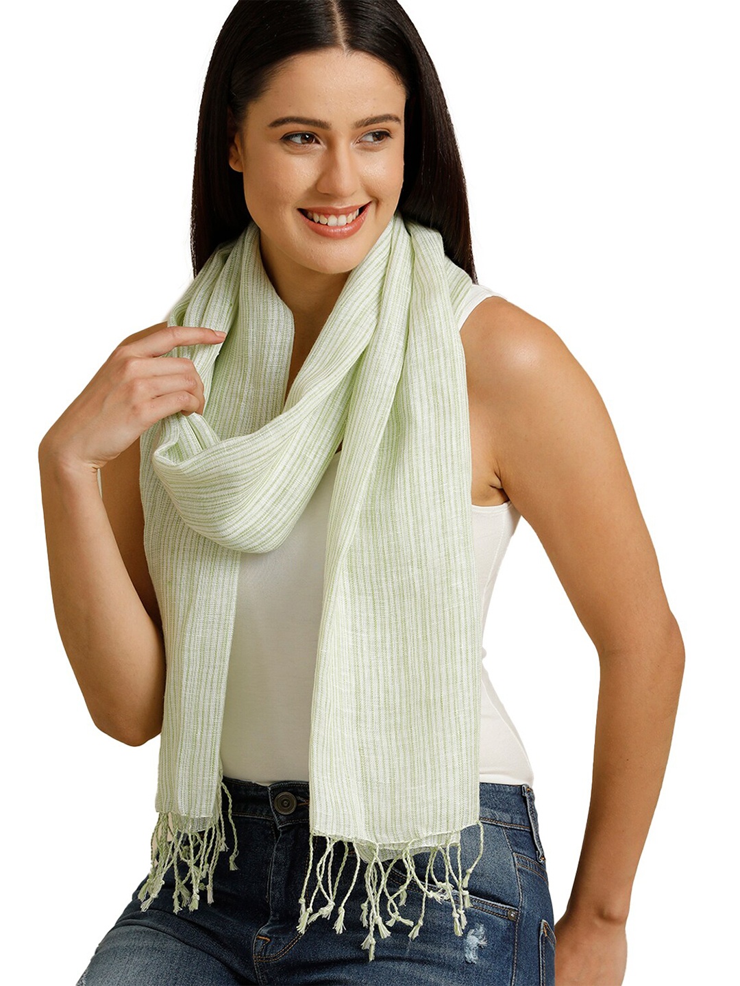 

Linen Club Unisex Striped Pure Linen Stole, Green