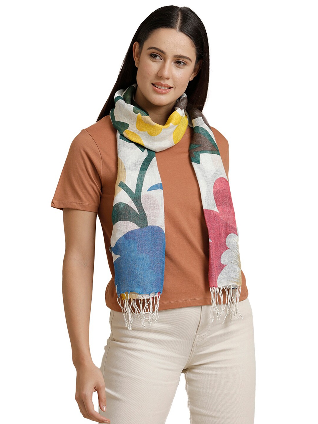 

Linen Club Unisex Floral Printed Pure Linen Stole, White