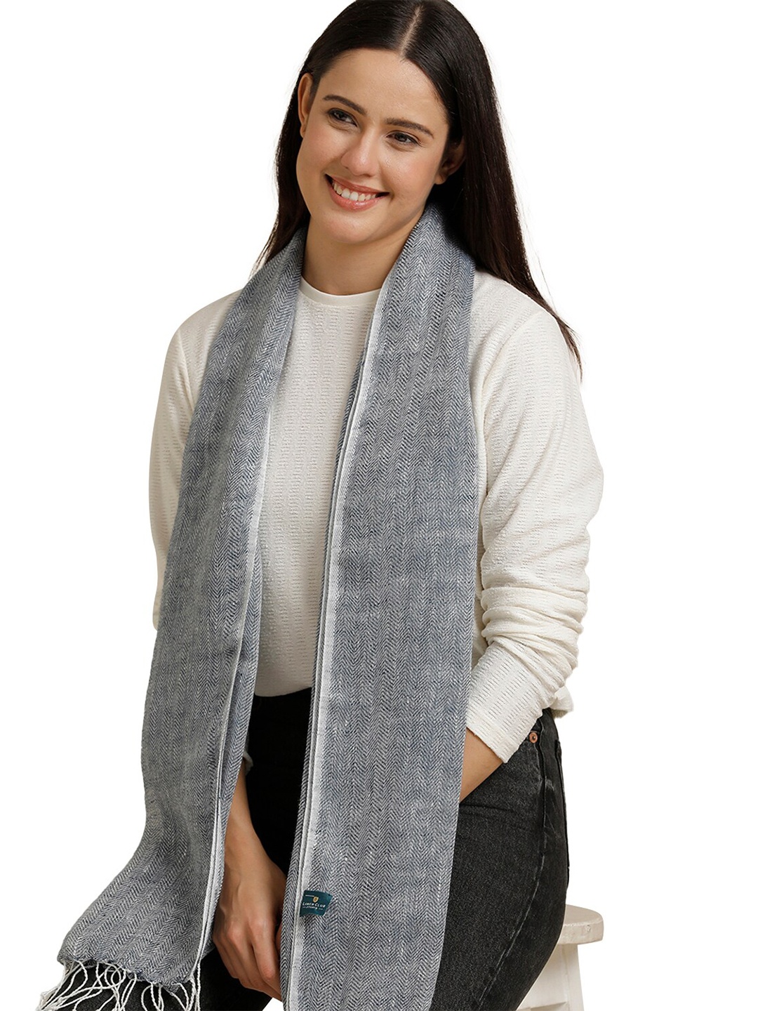 

Linen Club Unisex Woven Design Pure Linen Stole, Grey