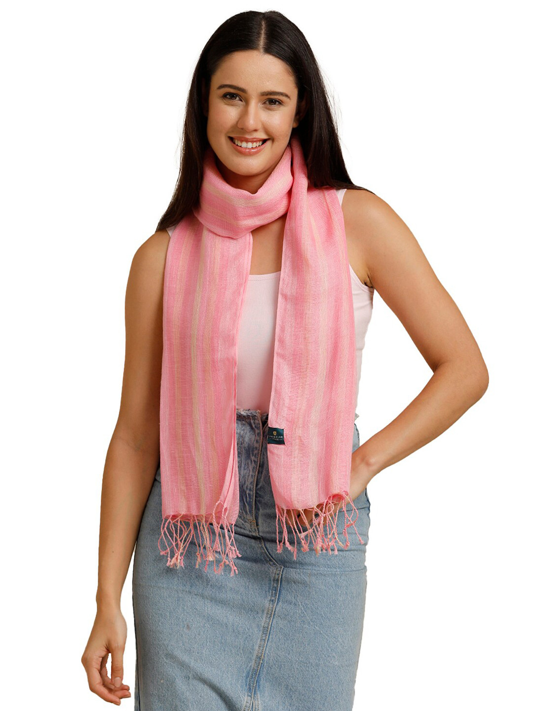 

Linen Club Unisex Striped Pure Linen Stole, Pink