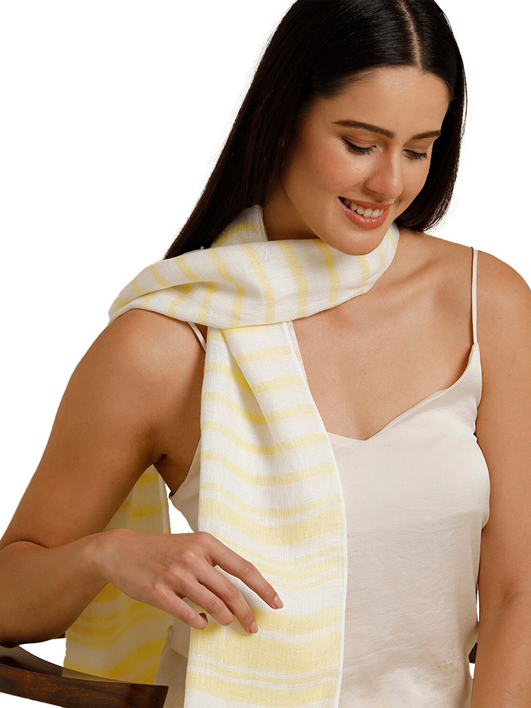 

Linen Club Unisex Striped Pure Linen Stole, Yellow
