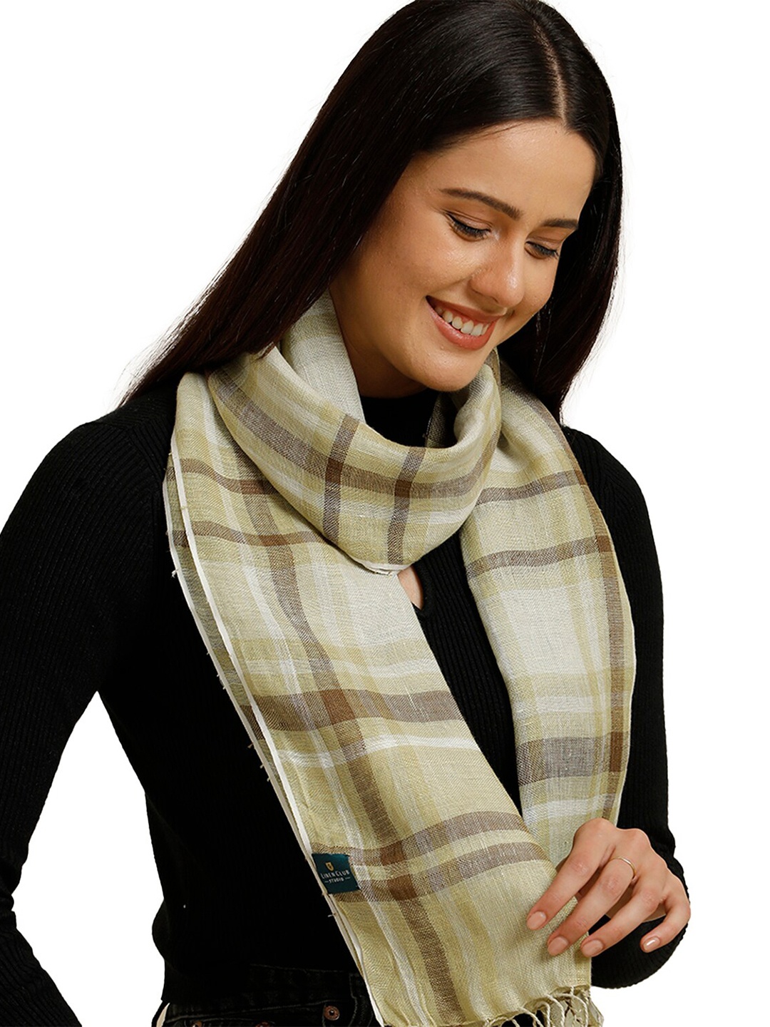 

Linen Club Unisex Checked Pure Linen Stole, Beige