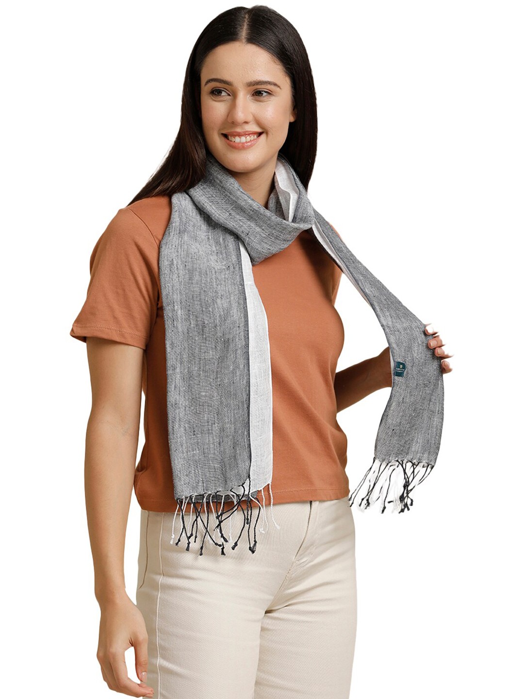 

Linen Club Unisex Striped Pure Linen Stole, Grey