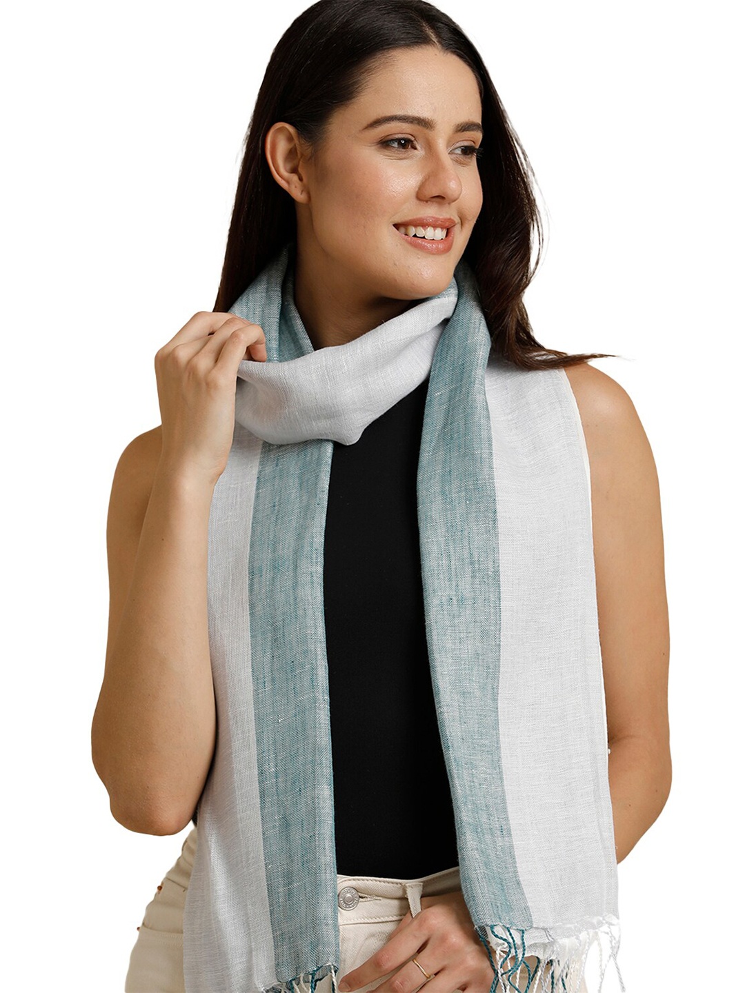 

Linen Club Unisex Striped Pure Linen Stole, Green