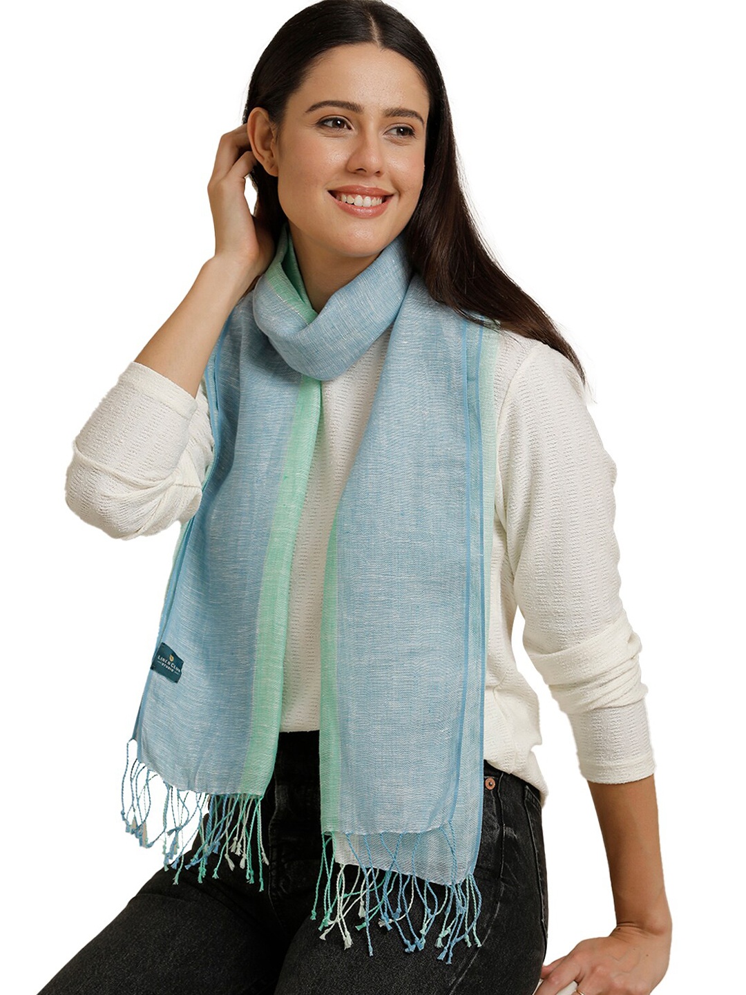 

Linen Club Unisex Striped Pure Linen Stole, Green