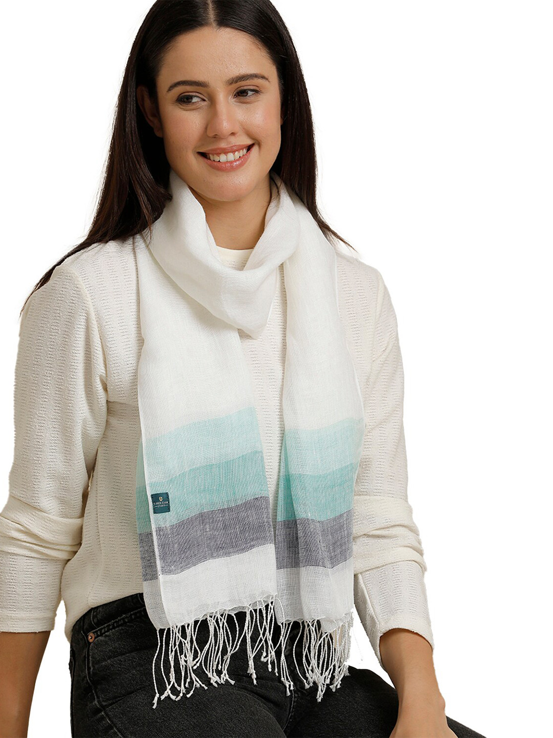 

Linen Club Unisex Striped Pure Linen Stole, White