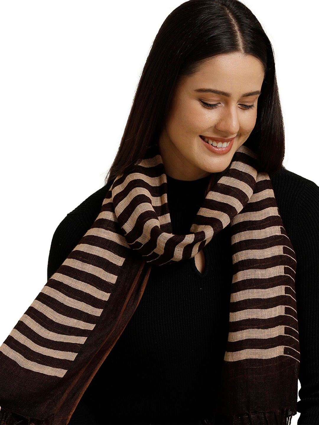 

Linen Club Unisex Striped Pure Linen Stole, Brown