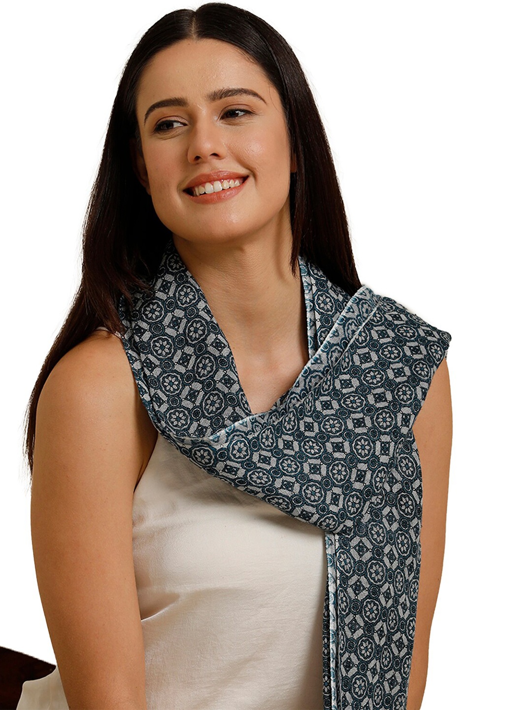 

Linen Club Unisex Ethnic Motifs Printed Pure Linen Stole, Green