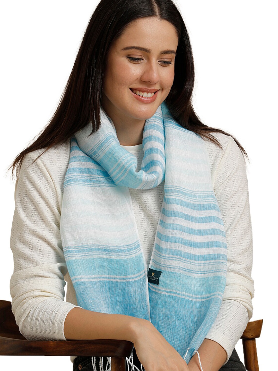 

Linen Club Unisex Striped Pure Linen Stole, White