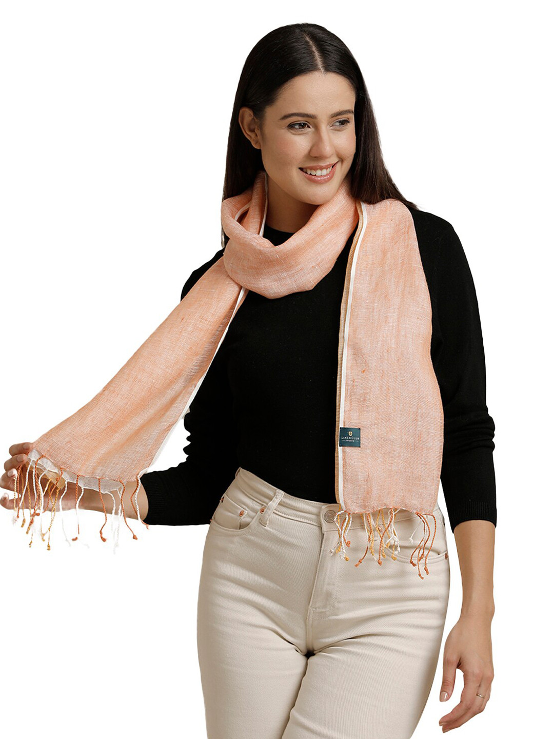 

Linen Club Unisex Woven Design Pure Linen Stole, Orange