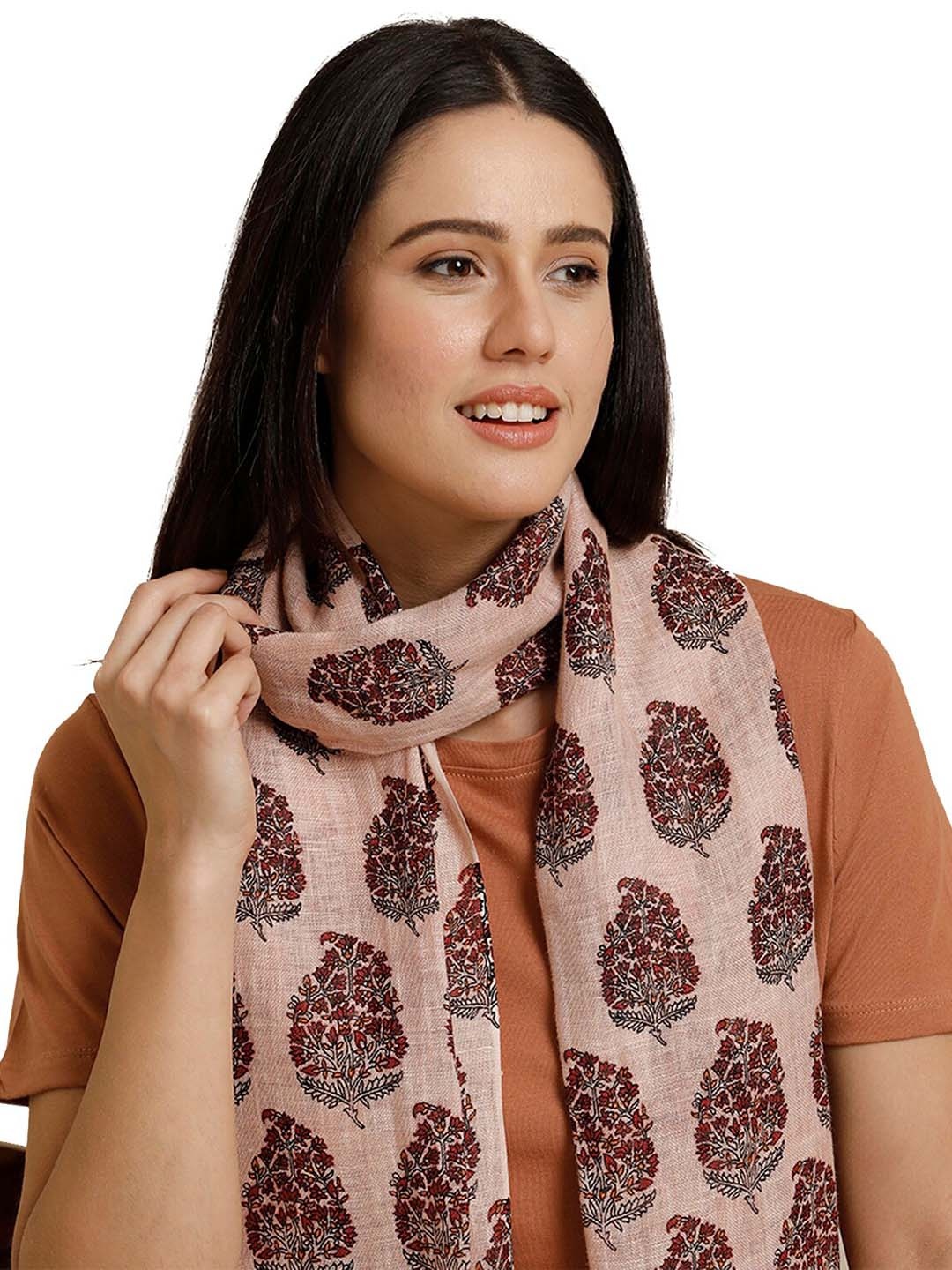 

Linen Club Unisex Ethnic Motifs Printed Pure Linen Stole, Brown