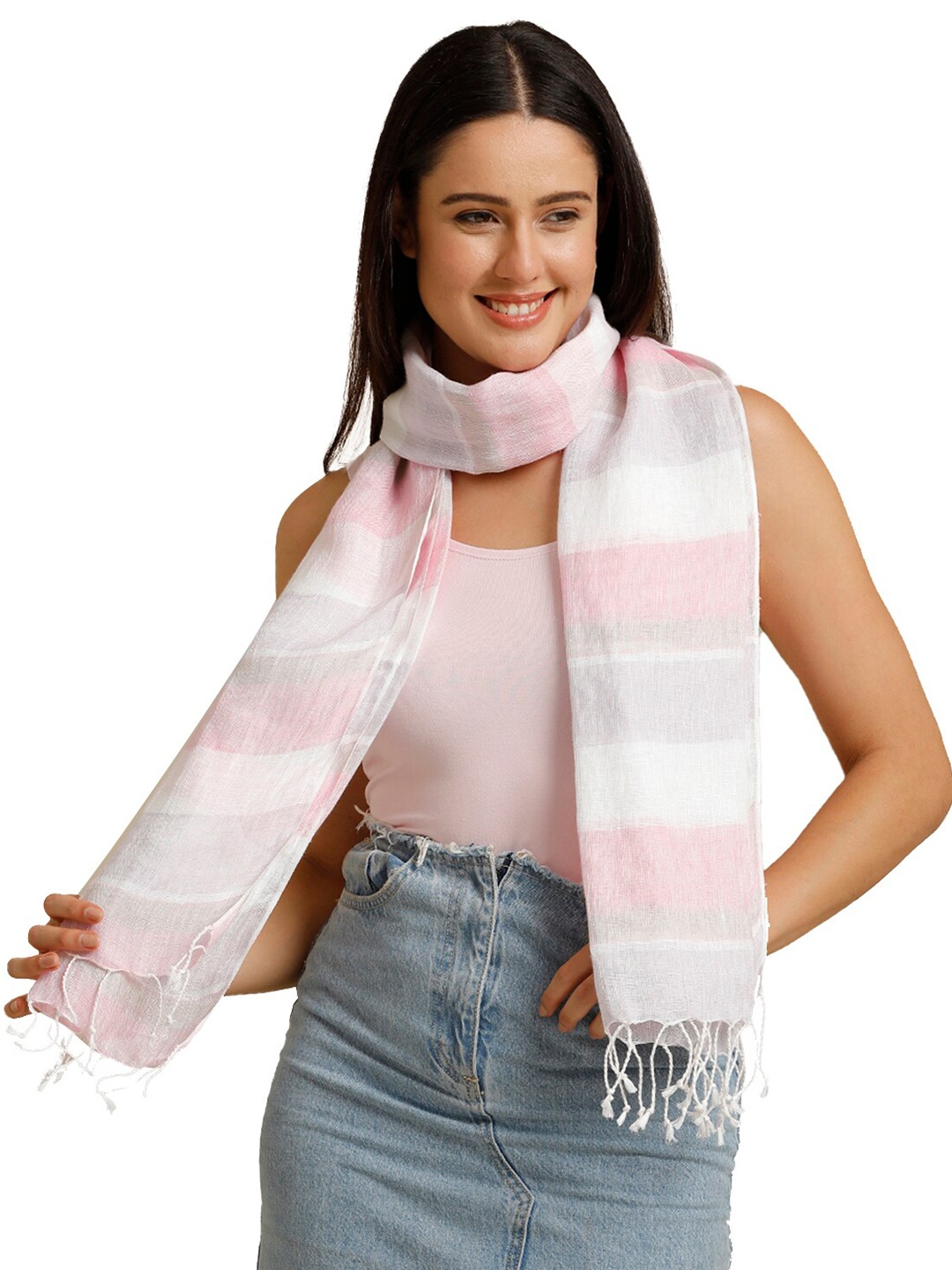 

Linen Club Unisex Striped Pure Linen Stole, Pink
