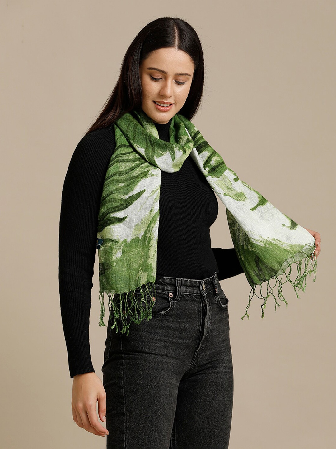 

Linen Club Unisex Printed Pure Linen Stole, Green