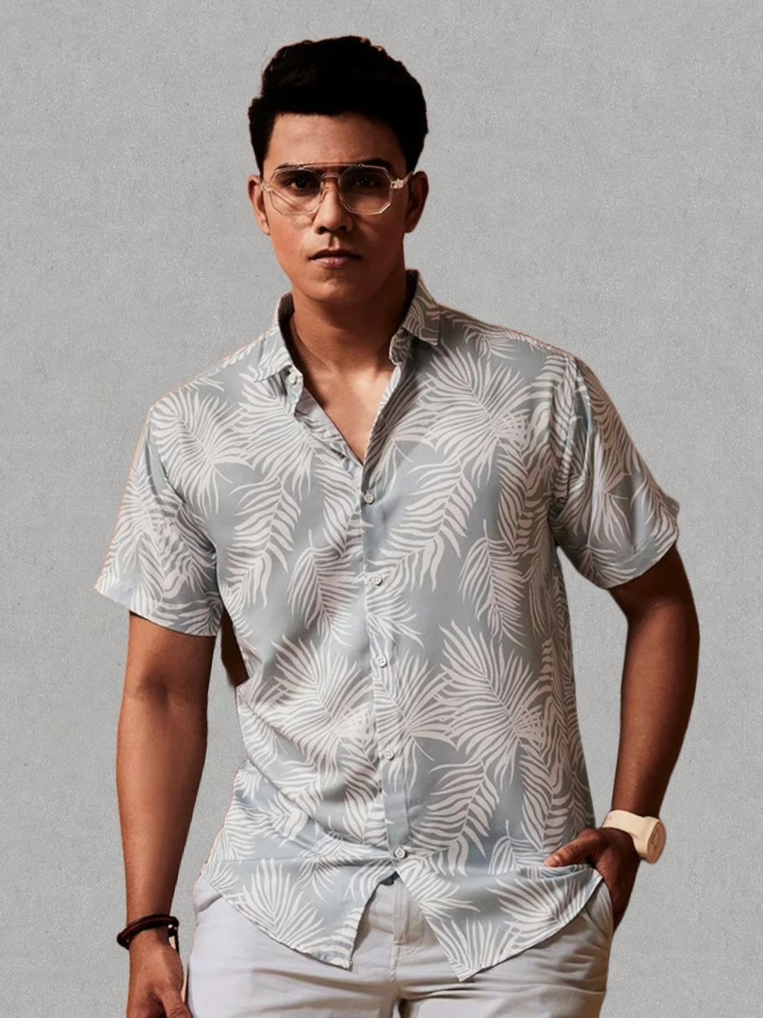 

LONDON PRINTS India Slim Slim Fit Floral Printed Casual Shirt, Grey