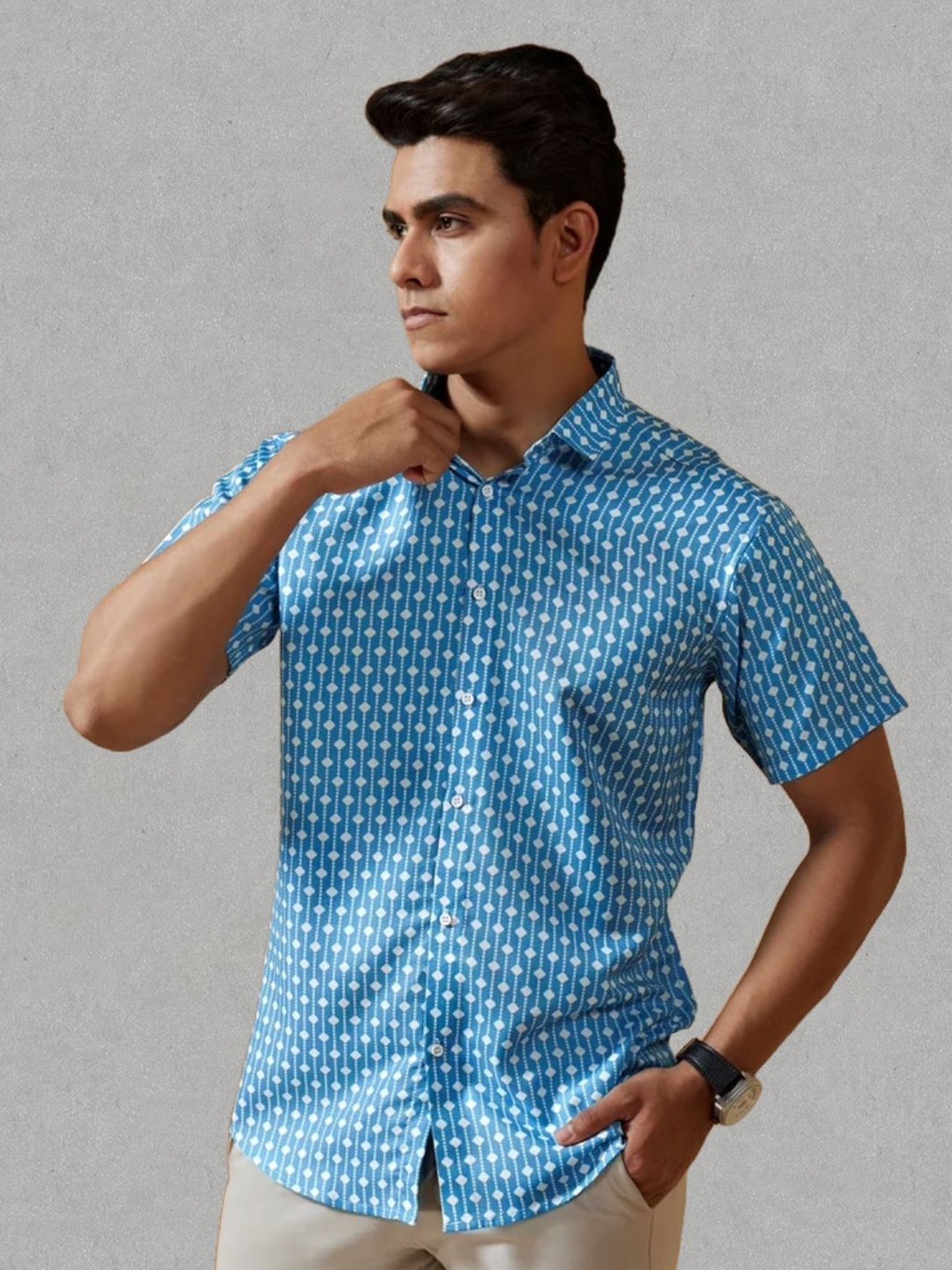 

LONDON PRINTS Geometric Printed India Slim Fit Casual Shirt, Blue
