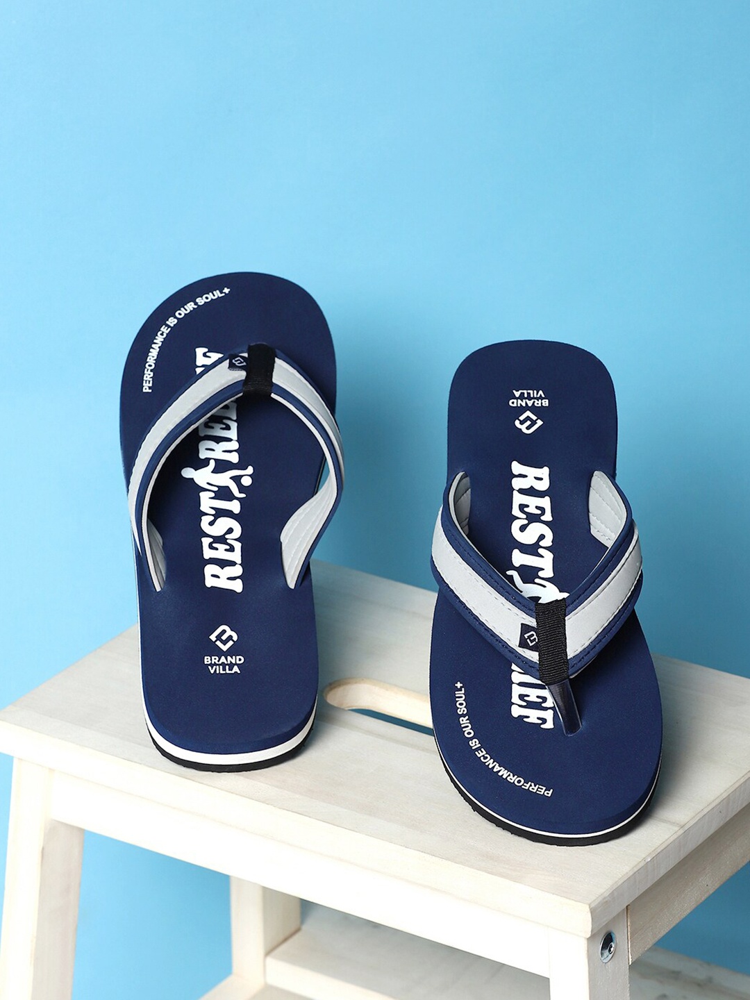 

BRAND VILLA Men Printed Lightweight Rubber Thong Flip-Flops, Navy blue
