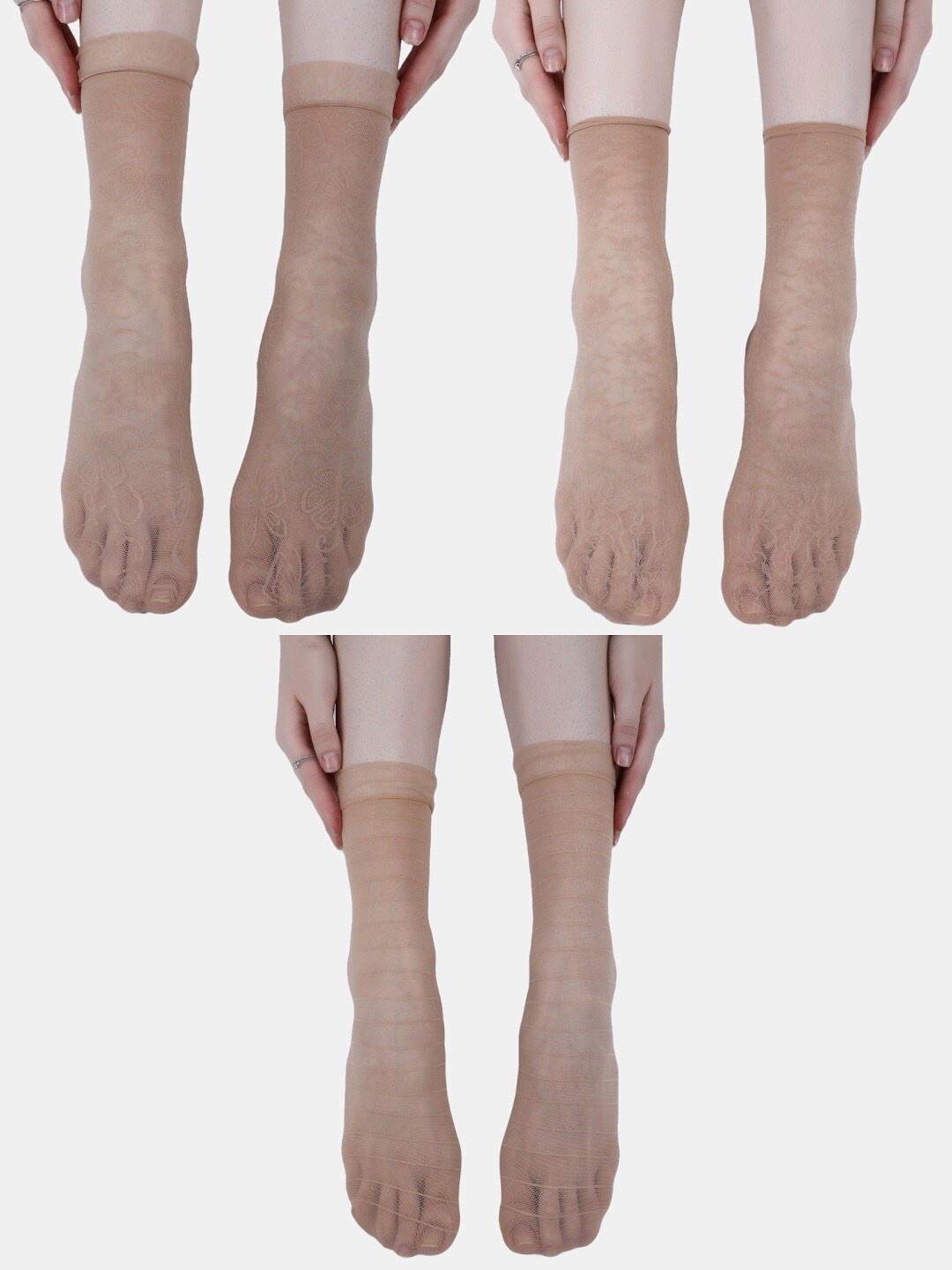 

N2S NEXT2SKIN Women Pack Of 3 Sheer Above Ankle-Length Socks, Beige