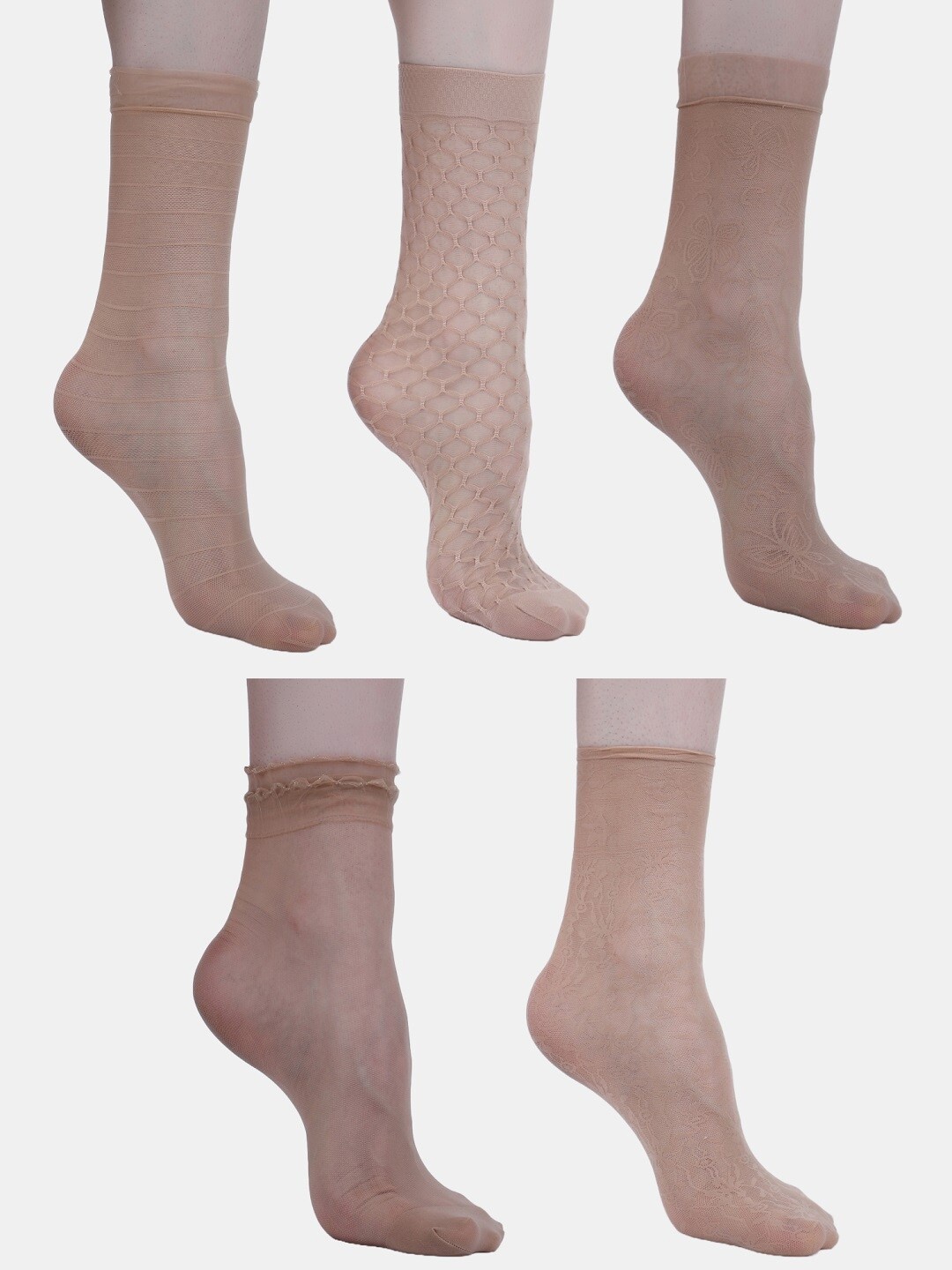 

N2S NEXT2SKIN Women Pack Of 5 Assorted Calf Length Socks, Beige