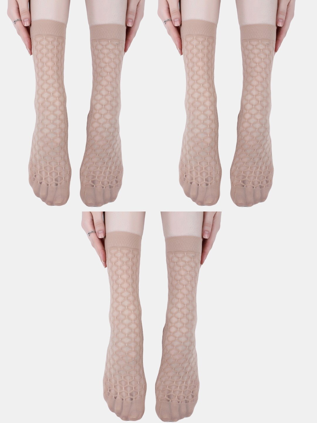 

N2S NEXT2SKIN Women Pack Of 3 Patterned Calf-Length Socks, Beige