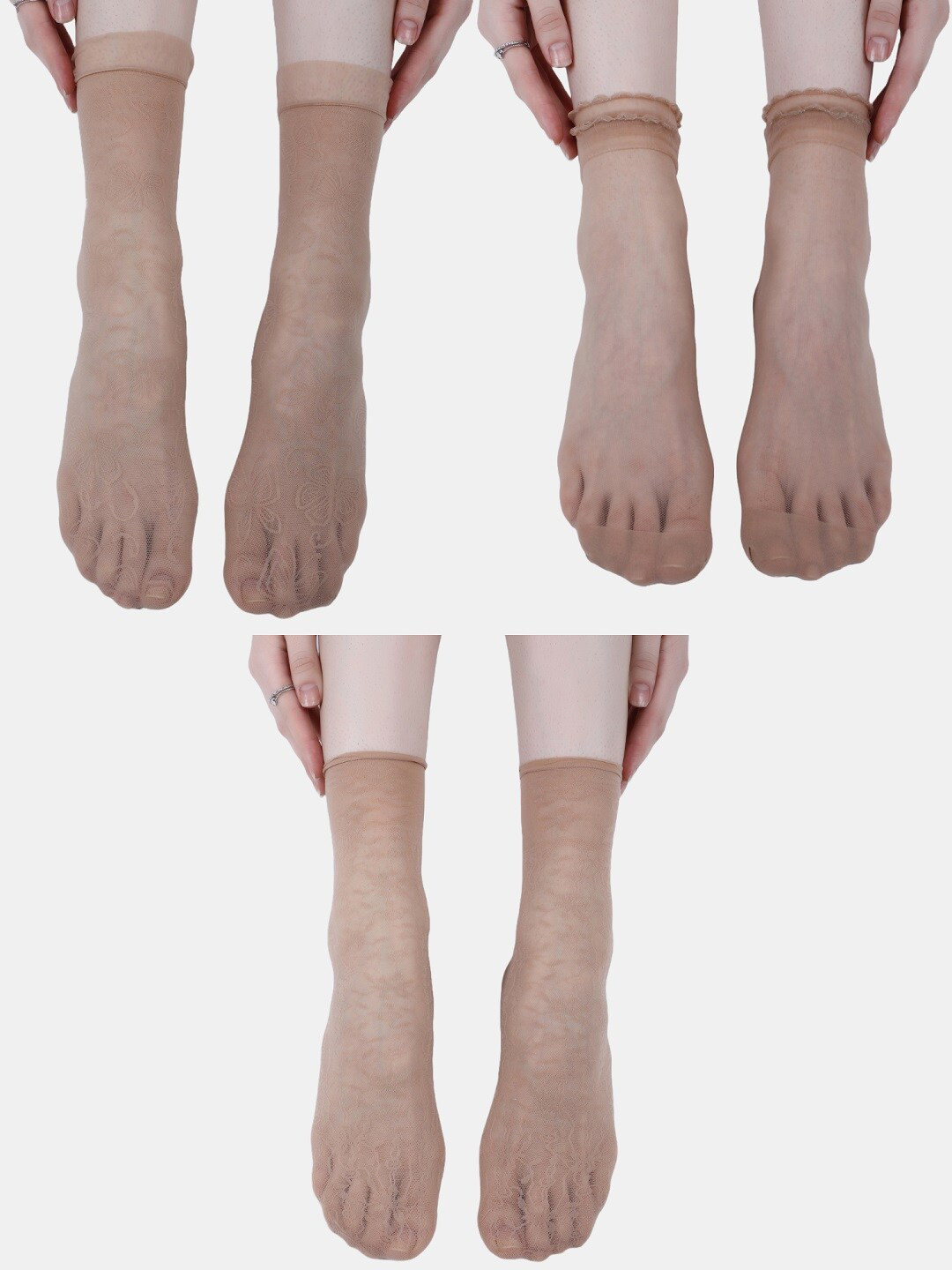 

N2S NEXT2SKIN Women Pack Of 3 Ankle Length Socks, Beige
