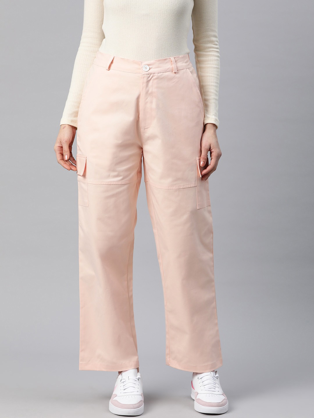

Popnetic Flat-Front High-Rise Pure Cotton Cargos, Pink